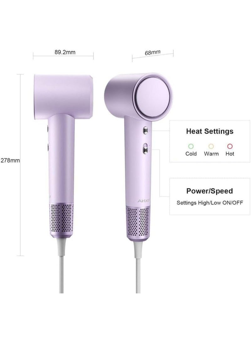 Airbot مجفف شعر عالي السرعة مع 200 مليون أيون سالب، حلقة LED RGB، ضوضاء منخفضة، سرعتين، مناسب للسفر وتصميم أنيق - Image 3